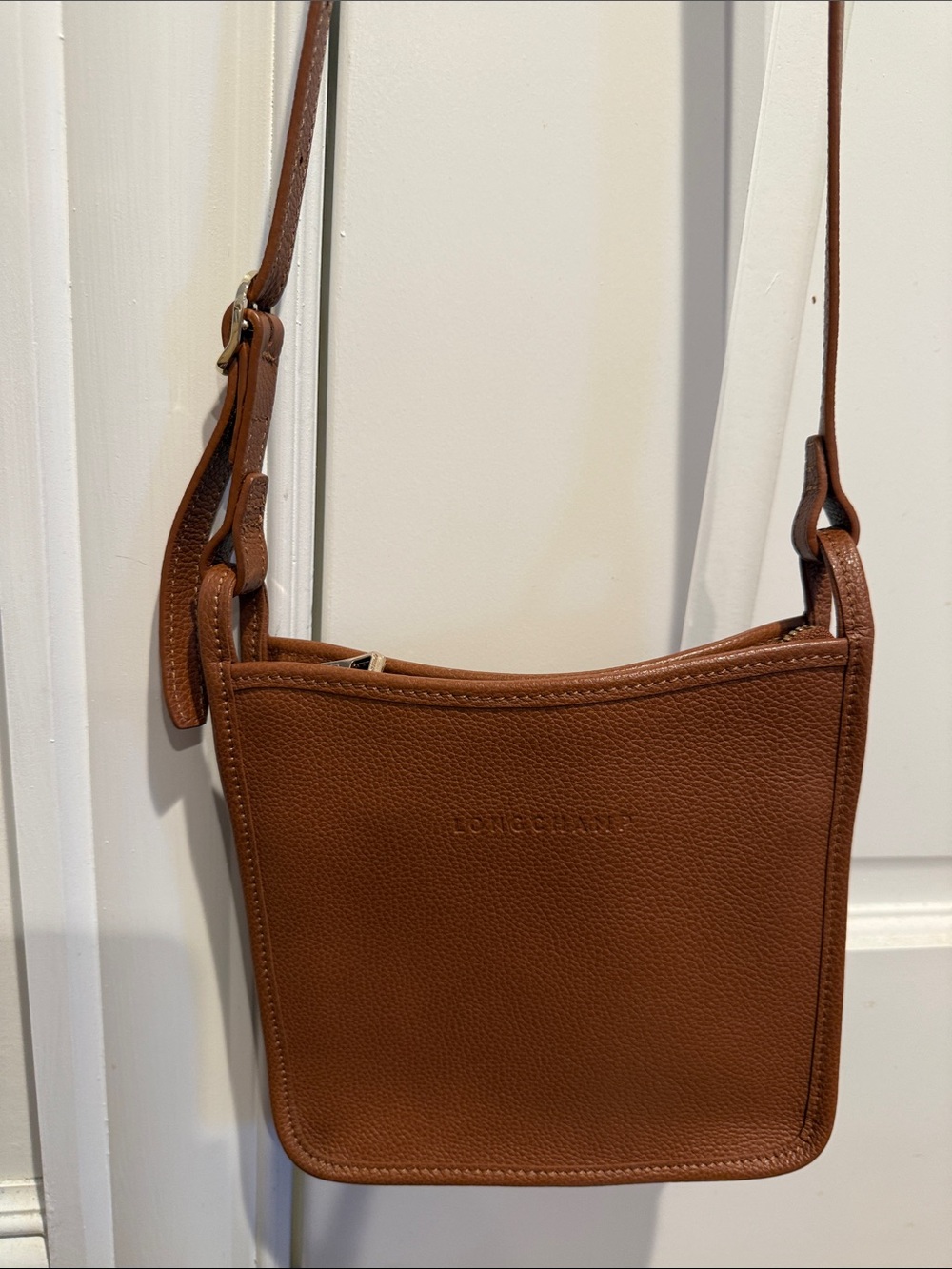 Longchamp Cognac Brown Pebbled Leather Crossbody Bag